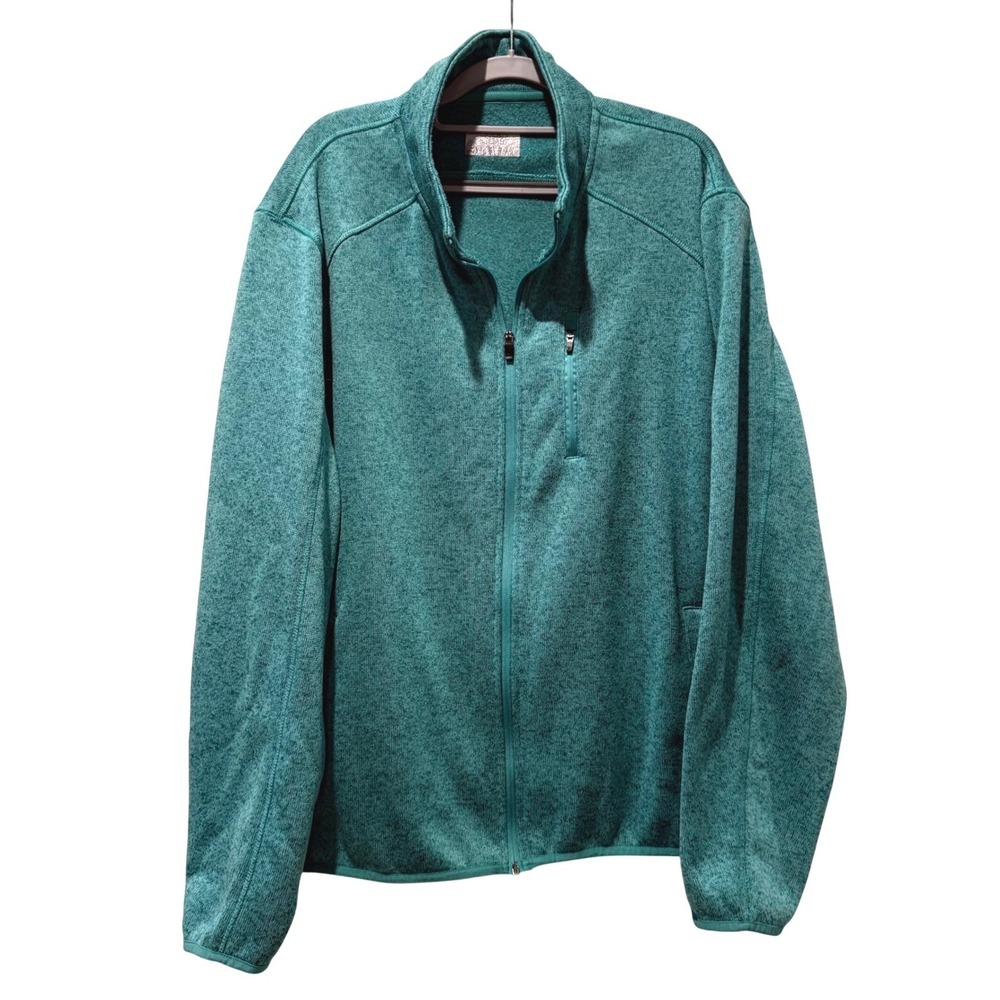 Ocean + Coast Mens XL Heathered Teal Full Zip Sweater Fleece Jacket Mock‎ Neck
